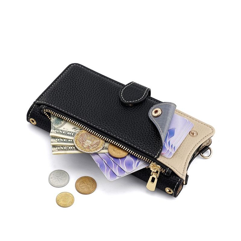 Bőrtok Realme C71 Kétszínű Pénztárca Tükörrel És Vállpánttal