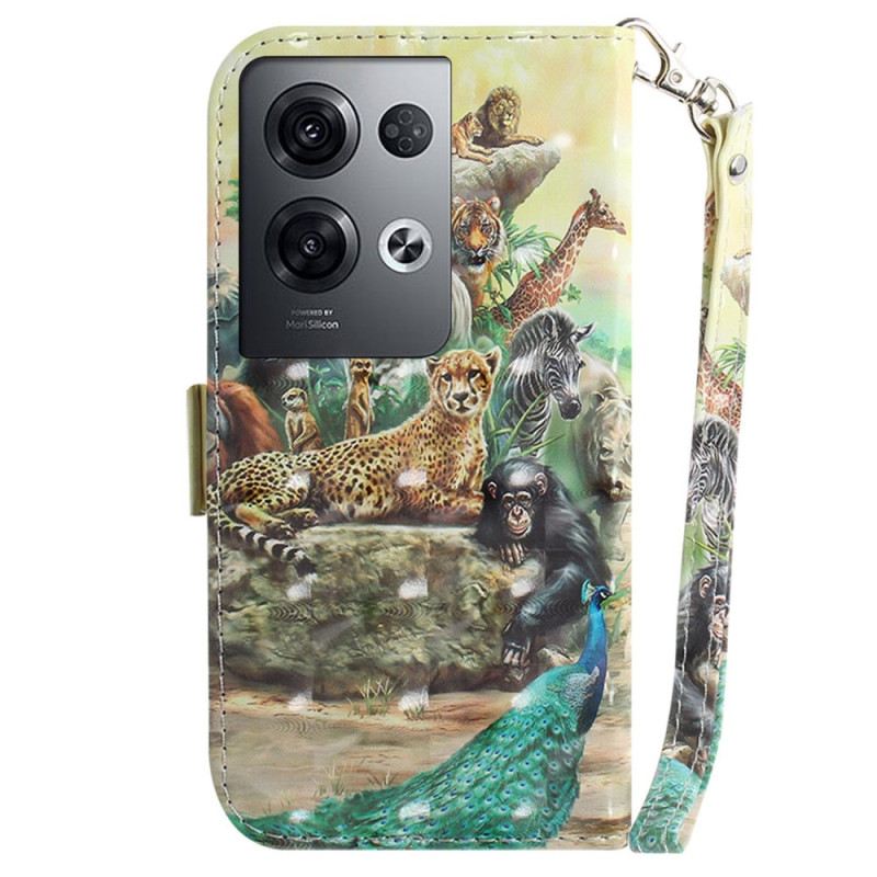 Fliptok / Bőrtok Oppo Reno 8 Pro Szafari Állatok Zsinórral