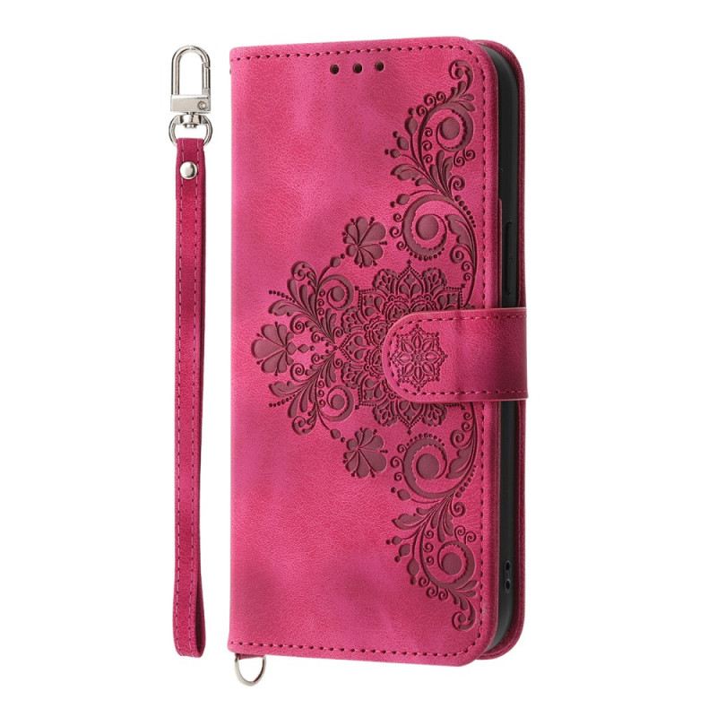 Bőrtok Xiaomi 15 Ultra Virágmintás Pánttal És Vállpánttal