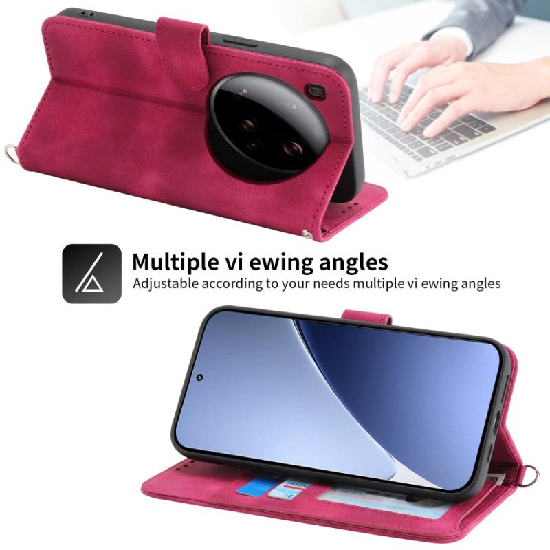 Bőrtok Xiaomi 15 Ultra Virágmintás Pánttal És Vállpánttal