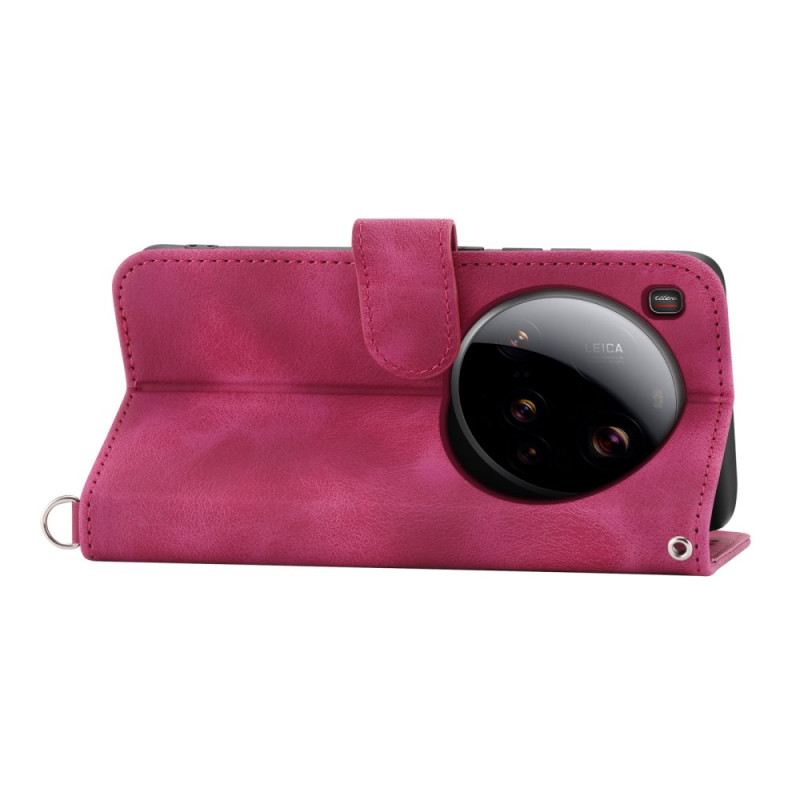 Bőrtok Xiaomi 15 Ultra Virágmintás Pánttal És Vállpánttal