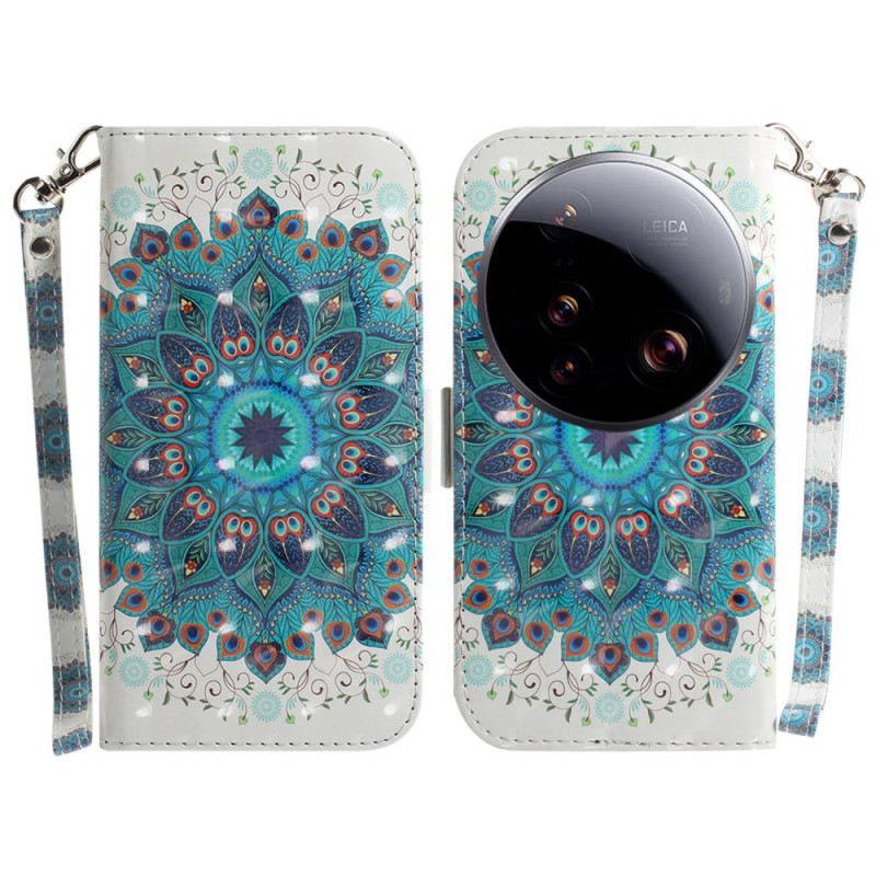 Bőrtok Xiaomi 15 Ultra Zöld Mandala Nyakpánttal