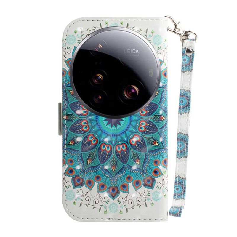 Bőrtok Xiaomi 15 Ultra Zöld Mandala Nyakpánttal