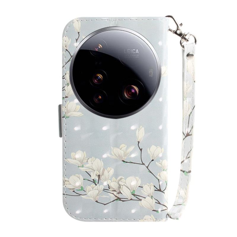 Fliptok Xiaomi 15 Ultra Magnóliák Nyakpánttal
