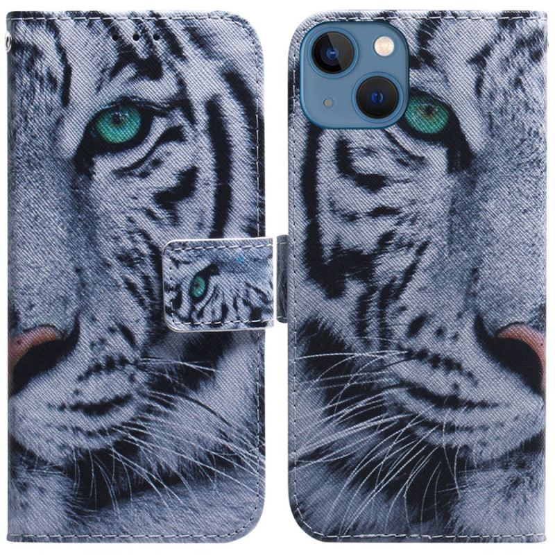 Kinyitható Tokok iPhone 15 Fehér Tigris