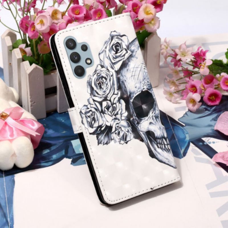 Fliptok / Bőrtok Samsung Galaxy A32 Virágos Koponya