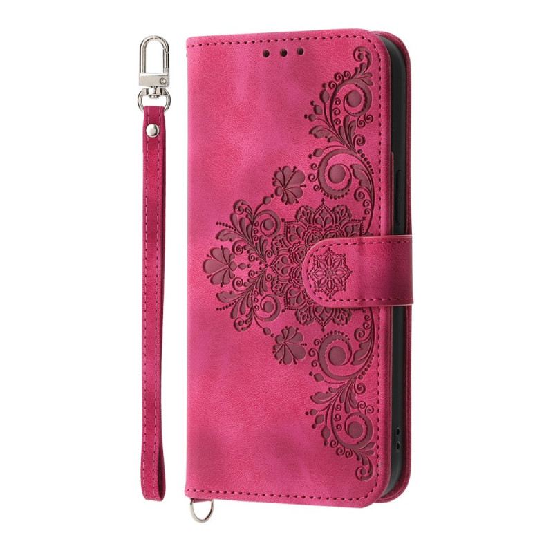 Bőrtok Realme 14 Pro Plus 5g Csipkés Velúr Hatású Pánttal És Vállpánttal