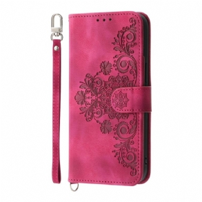 Bőrtok Realme 14 Pro Plus 5g Csipkés Velúr Hatású Pánttal És Vállpánttal