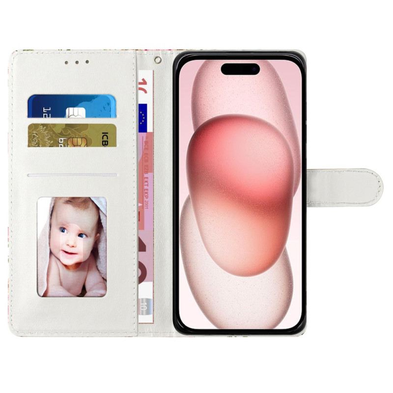 Kinyitható Bőrtok iPhone 16 Csíkok És Szívek Szíj