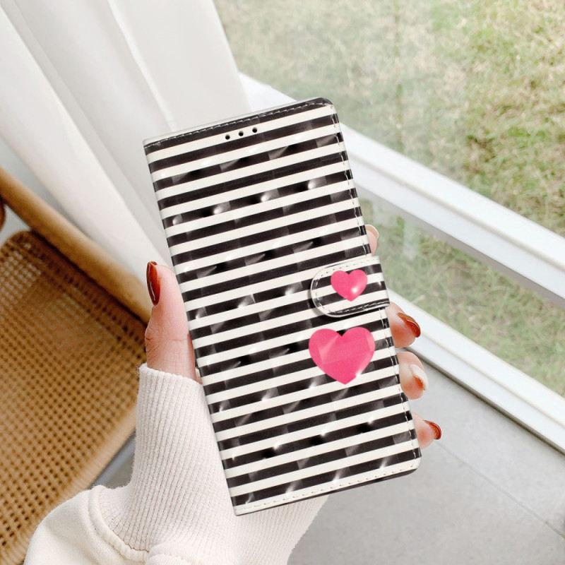 Kinyitható Bőrtok iPhone 16 Csíkok És Szívek Szíj