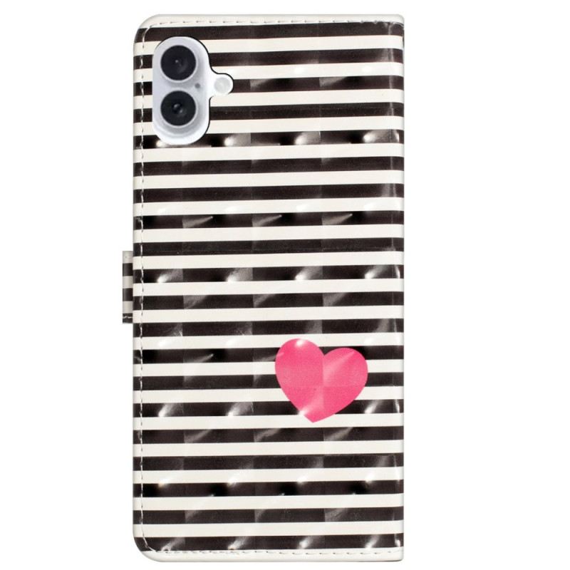 Kinyitható Bőrtok iPhone 16 Csíkok És Szívek Szíj
