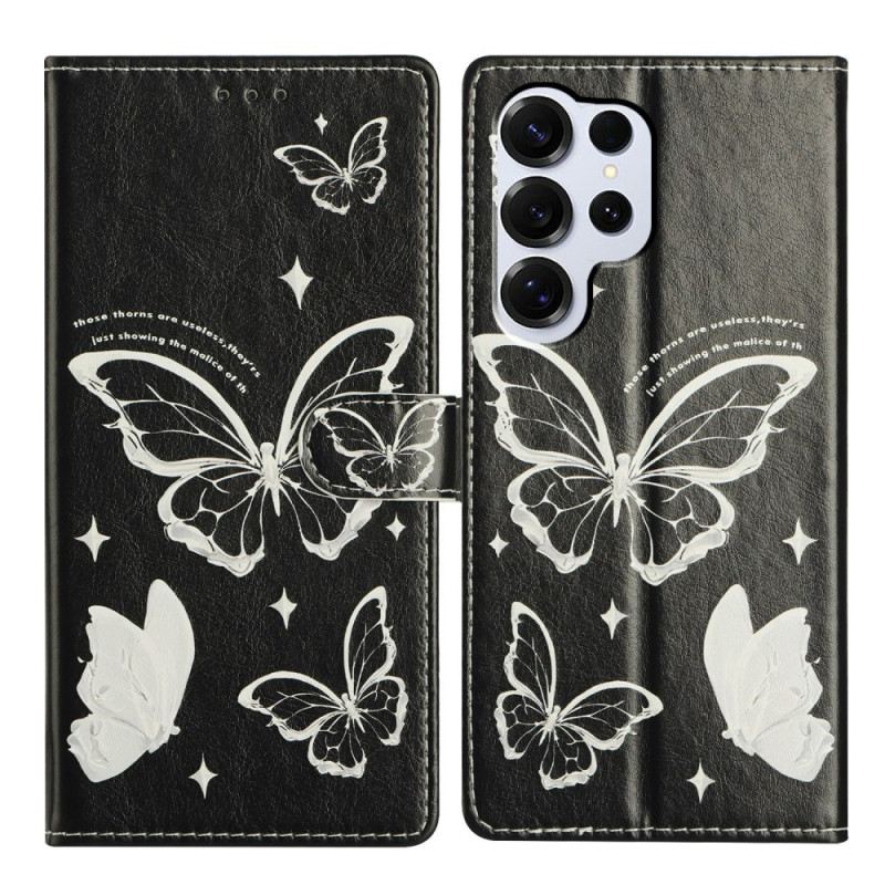 Bőrtok Samsung Galaxy S26 Ultra Fekete-fehér Pillangók