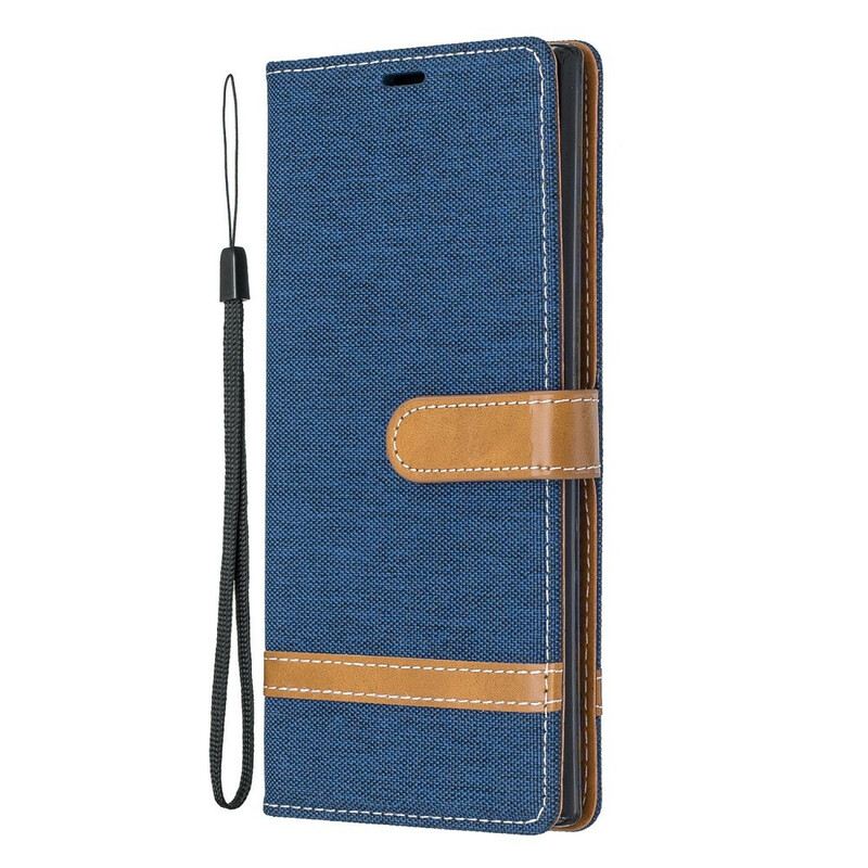 Fliptok / Bőrtok Samsung Galaxy Note 10 Plus szíjjal Szövet És Bőr Hatású Pánt
