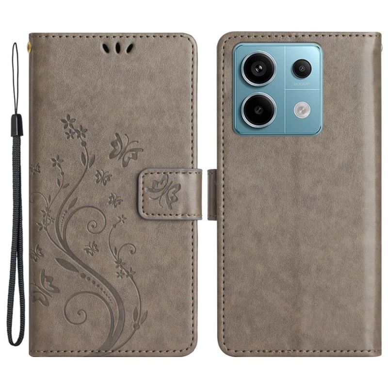 Bőrtok Xiaomi Redmi Note 13 5g Pillangó Minta Pánttal