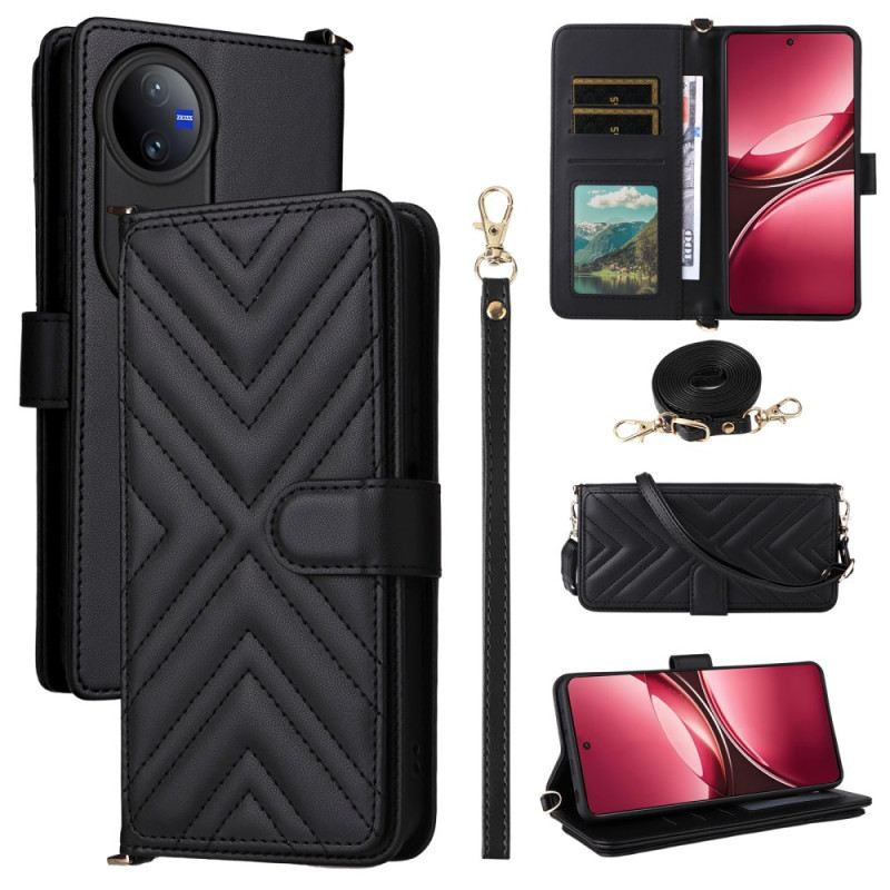 Bőrtok Vivo V50 5g Steppelt Pántokkal