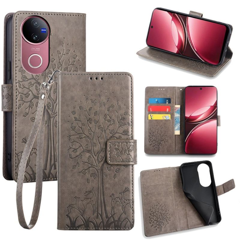 Bőrtok Vivo V50 5g Szarvasfa Mintás