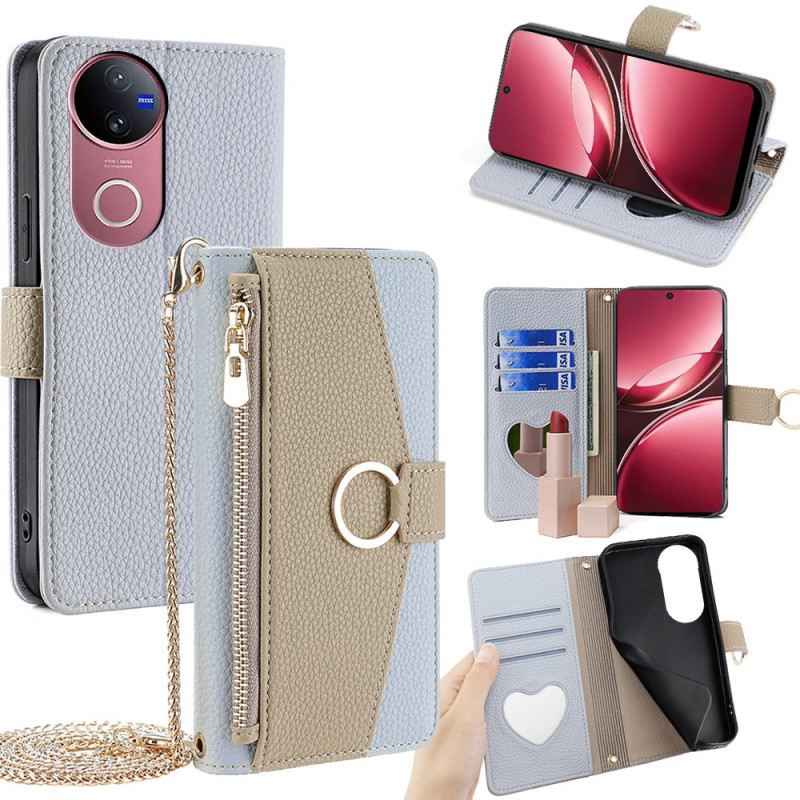 Bőrtok Vivo V50 5g Tükrös Pénztárca Lánccal