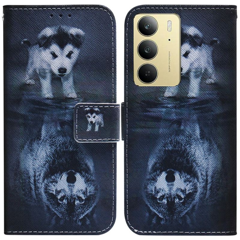 Bőrtok Realme C75 Kiskutya Álom