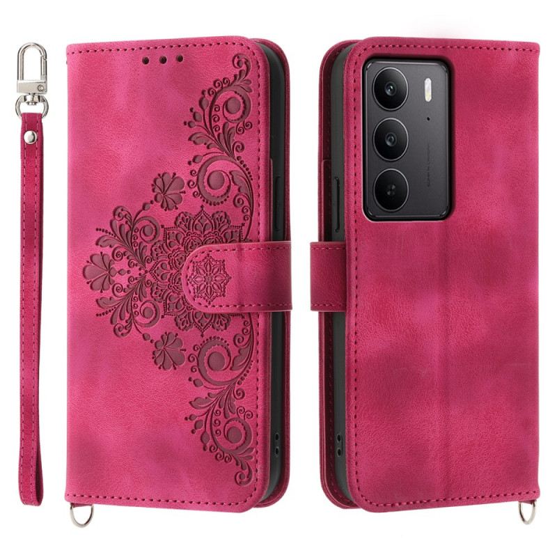 Fliptok Realme C75 Velúr Csipkehatású Pántos És Vállpántos