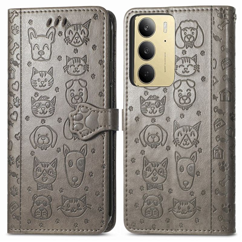 Kinyitható Bőrtok Realme C75 Animált Állatok