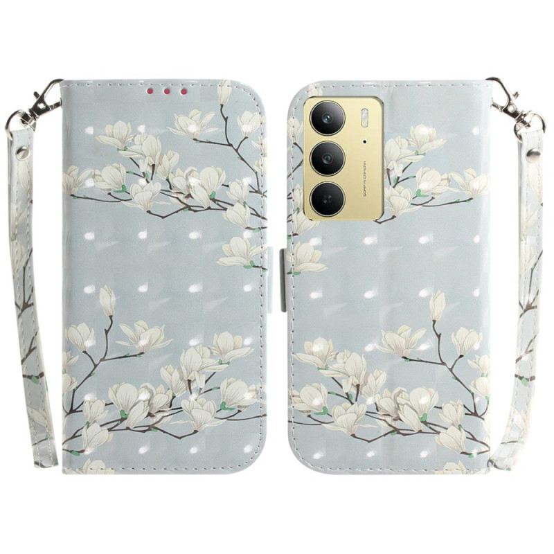 Kinyitható Bőrtok Realme C75 Magnóliákból Készült Nyakpánt