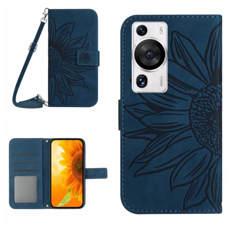 Fliptok / Bőrtok Huawei P60 Pro Napraforgó És Vállpánt