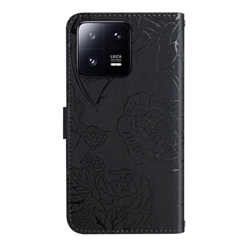 Fliptok / Bőrtok Xiaomi 13 Pro Pillangók És Zsinór
