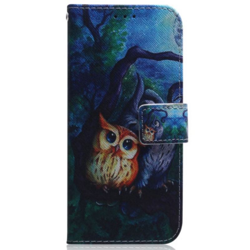Fliptok / Bőrtok Xiaomi 13 Pro szíjjal Pántos Baglyok Festmény