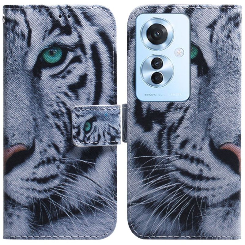 Bőrtok Oppo Reno 11f 5g Fehér Tigris