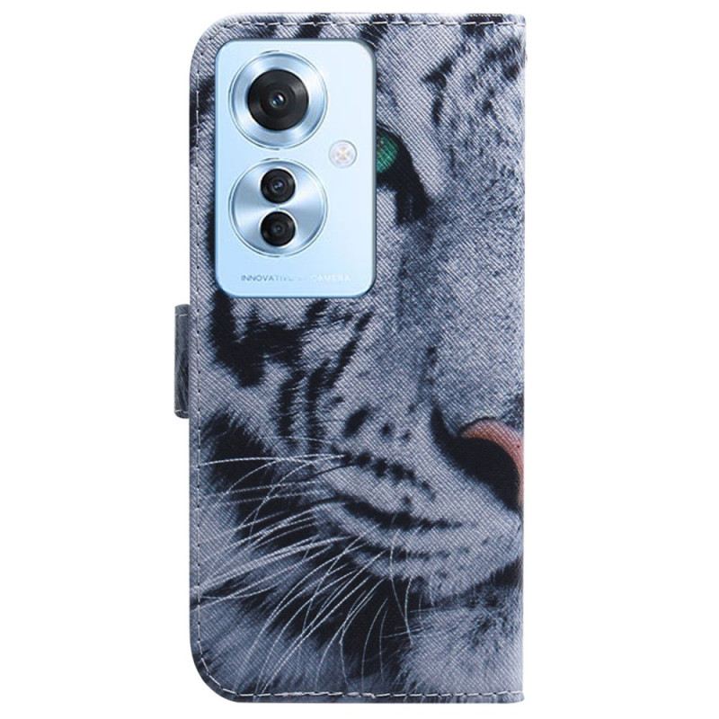 Bőrtok Oppo Reno 11f 5g Fehér Tigris