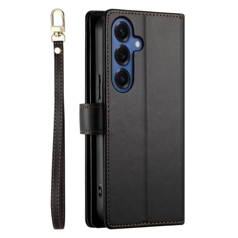 Kinyitható Bőrtok Samsung Galaxy S26 Cipzáras Zseb És Vállpántok