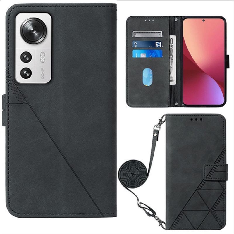 Fliptok / Bőrtok Xiaomi 12 / 12X Háromszögek Vállpánttal