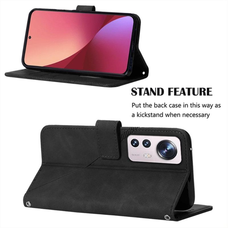 Fliptok / Bőrtok Xiaomi 12 / 12X Háromszögek Vállpánttal