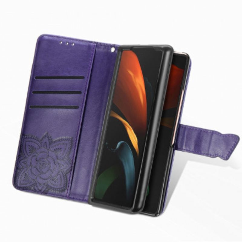 Fliptok / Bőrtok Samsung Galaxy Z Fold 3 5G Butterfly Design Zsinórral