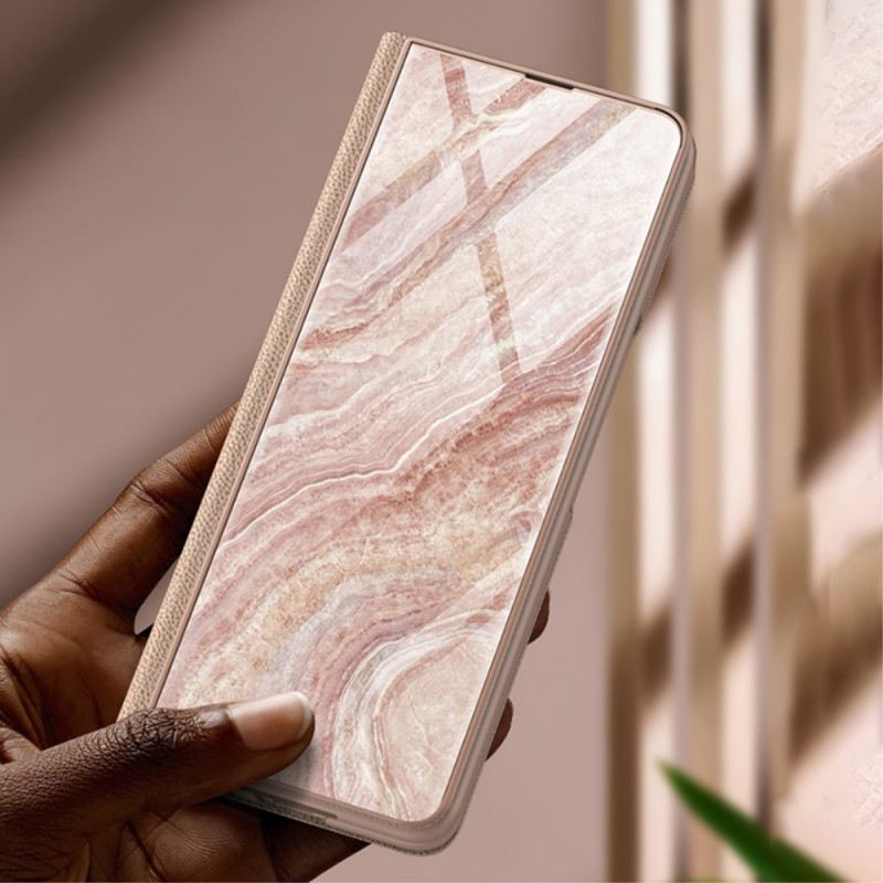 Fliptok Samsung Galaxy Z Fold 3 5G Bőrtok Márvány Hatású Edzett Üveg