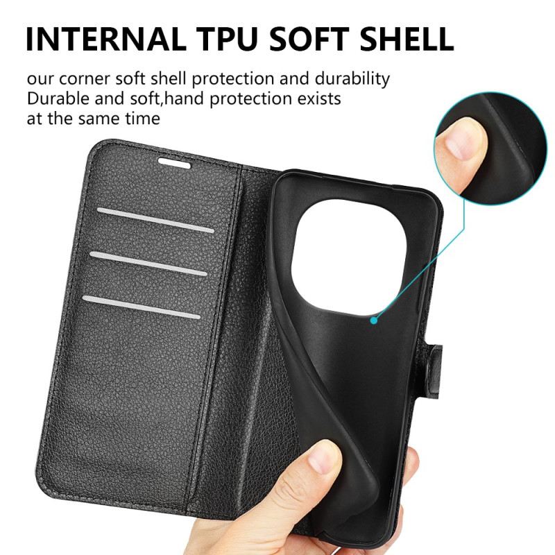 Bőrtok Xiaomi Redmi Note 14 Pro 5g Klasszikus Licsi Műbőr