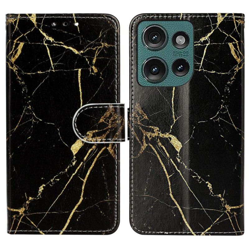 Bőrtok Motorola Edge 50 Arany És Fekete Márvány