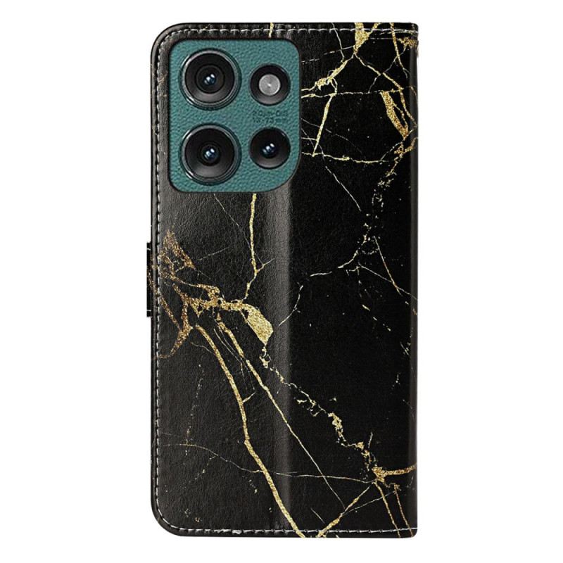 Bőrtok Motorola Edge 50 Arany És Fekete Márvány