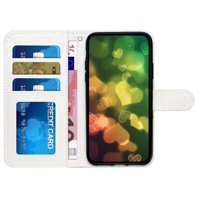 Bőrtok Motorola Edge 50 Kék Pillangó Szíjjal