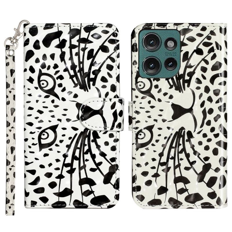 Bőrtok Motorola Edge 50 Leopárdfej Pánttal
