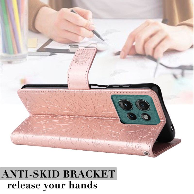 Bőrtok Motorola Edge 50 Mandala Szíjjal