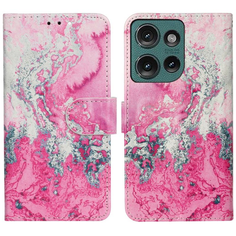 Bőrtok Motorola Edge 50 Rózsaszín Márvány Minta