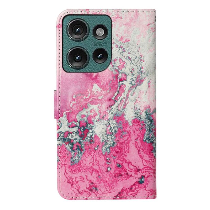 Bőrtok Motorola Edge 50 Rózsaszín Márvány Minta