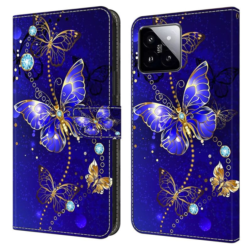 Kinyitható Bőrtok Xiaomi 14 Gyémánt Pillangók