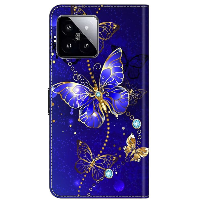 Kinyitható Bőrtok Xiaomi 14 Gyémánt Pillangók
