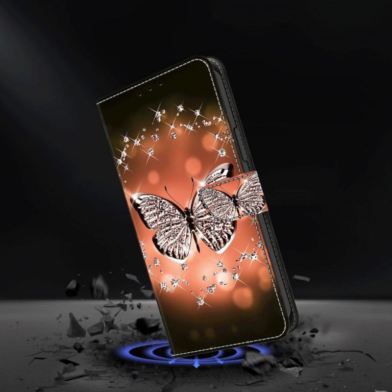Kinyitható Bőrtok Xiaomi 14 Kristálypillangók