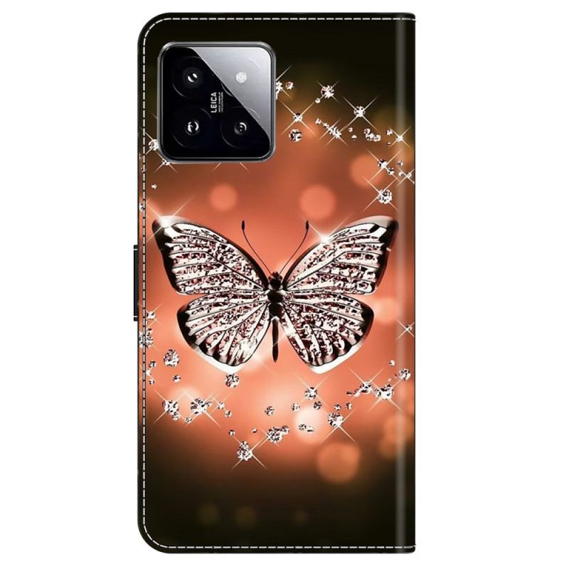 Kinyitható Bőrtok Xiaomi 14 Kristálypillangók