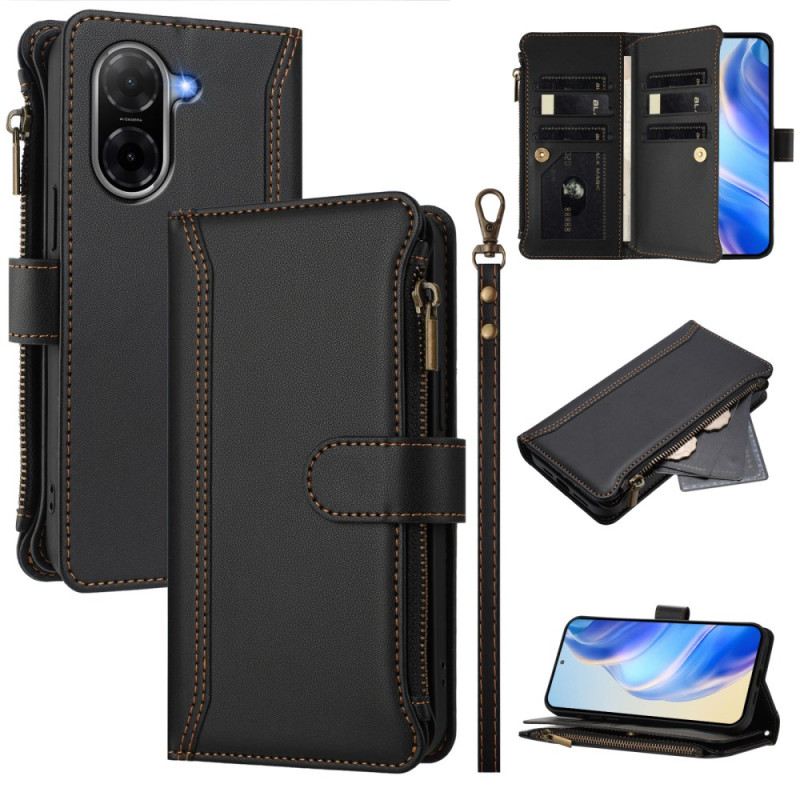 Bőrtok Poco C71 9 Kártyás Rekeszes Pénztárca Nyakpánttal