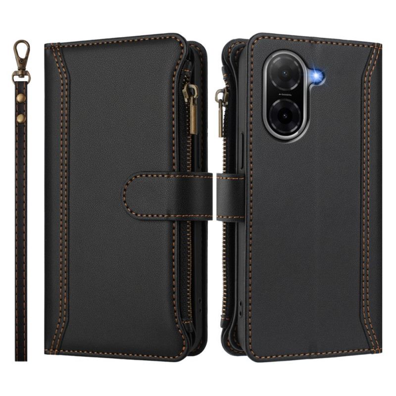 Bőrtok Poco C71 9 Kártyás Rekeszes Pénztárca Nyakpánttal