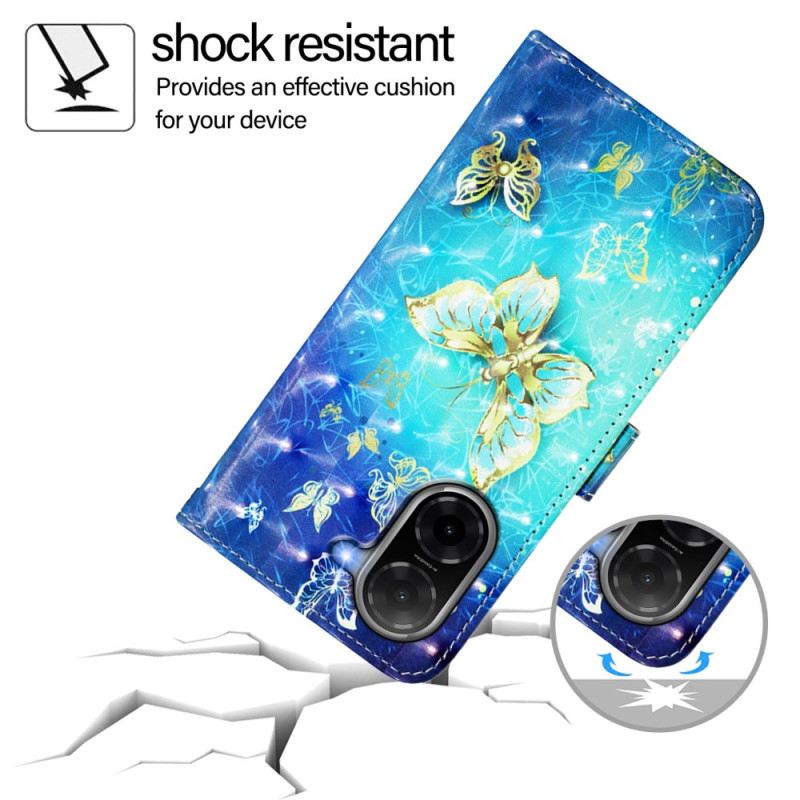 Bőrtok Poco C71 Arany Pillangók